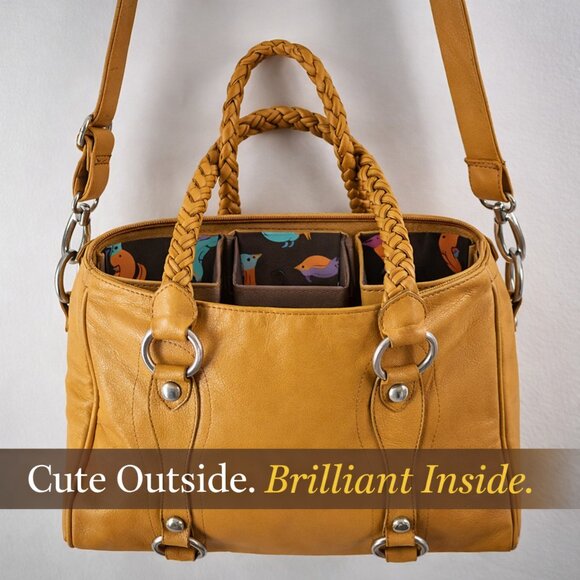 Cheeky Lime Handbags - Cheeky Lime Mustard Leather Camera Bag | Braided Handles | Adjustable Dividers